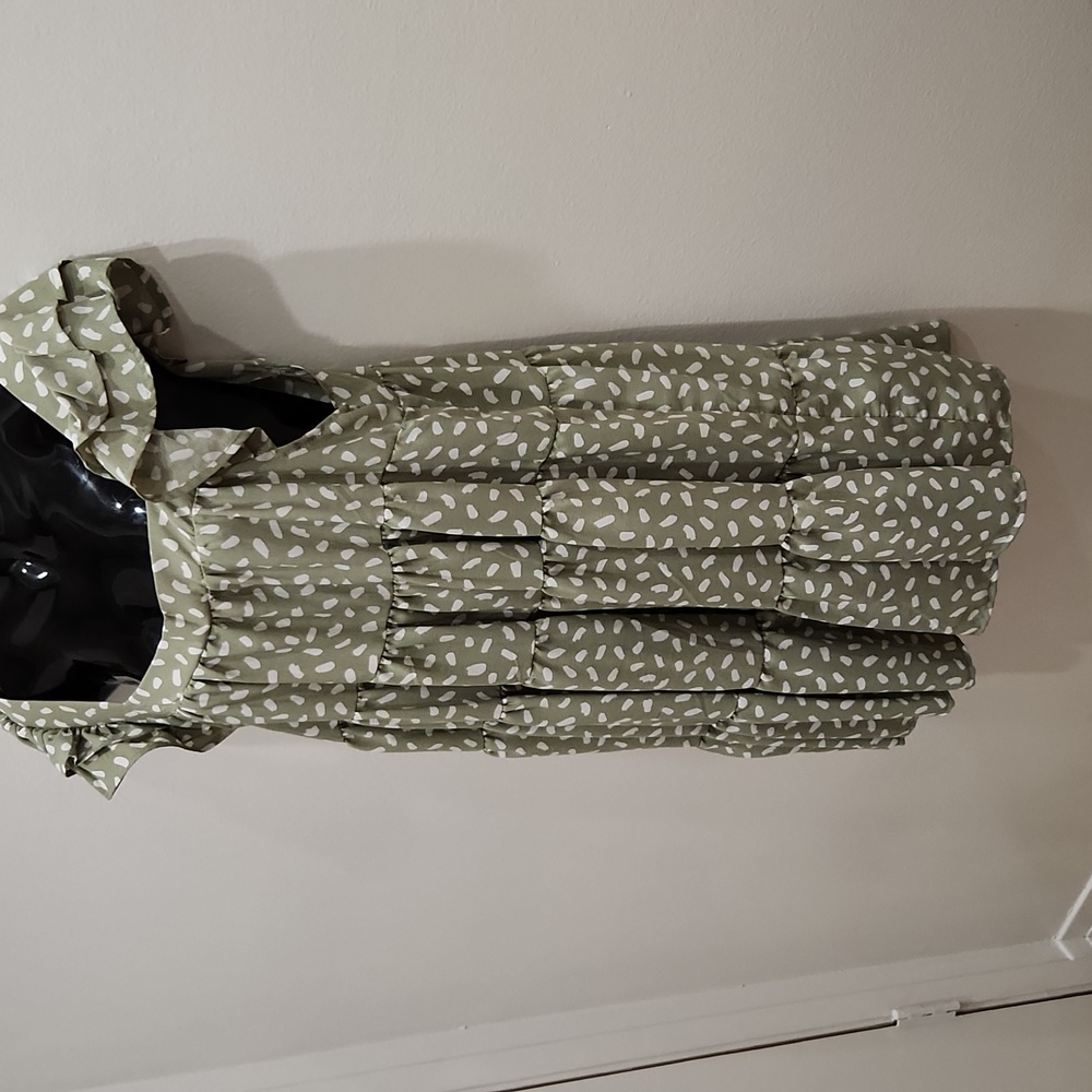 Adorable crepe material 3 ruffle dress in sage green & white or  peach & white